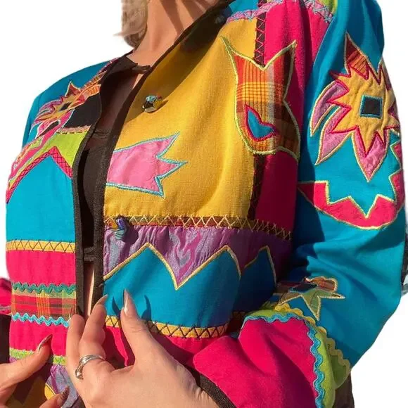 Vintage Draper's & Damon's Womens Size M Embroidered Patchwork Jacket Blazer - Picture 3 of 15